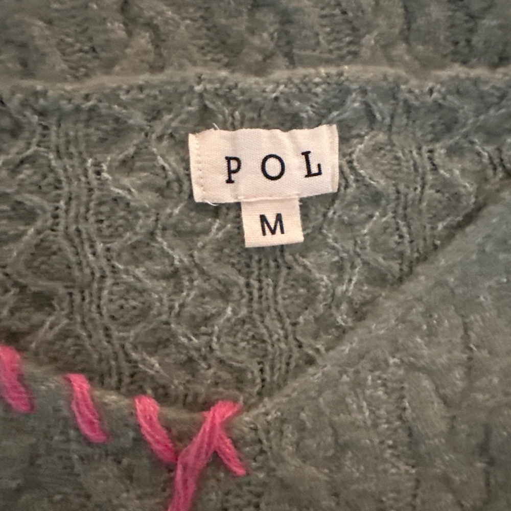 NWOT POL SZ M GRAY CABLE SWEATER CABLE SUPER SOFT - Picture 4 of 4